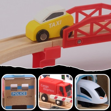 Деревянный поезд Железнодорожные пути Локомотив + вагоны на аккумуляторе