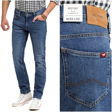 MĘSKIE DOPASOWANE SPODNIE JEANSOWE MUSTANG OREGON SLIM ZWĘŻANE BLUE W34 L32