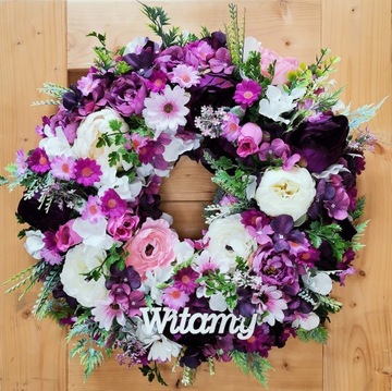 Весенне-летний свадебный приветственный венок ДОБРО ПОЖАЛОВАТЬ на дверь 45 см, свадебные цветы