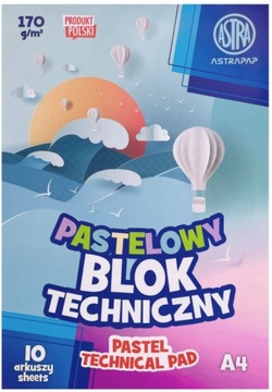 BLOK techniczny A4 ASTRA 170/10 KOLOROWY pastelowy