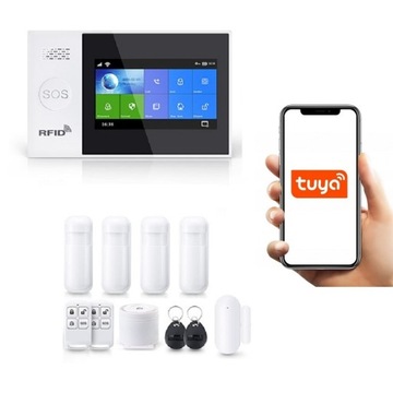 SYSTEM ALARMOWY LCD 4.3' GSM WiFi SMS TUYA 4xPIR