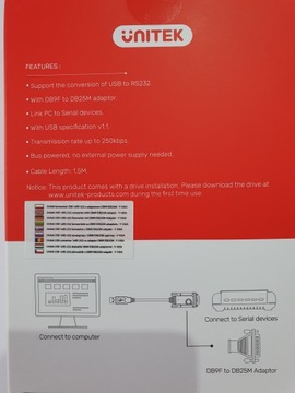 Unitek Y-105A Преобразователь USB в RS232 DB9F DB25M