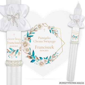 БЕЛАЯ ОДЕЖДА И КРЕЩЕСТВЕННАЯ СВЕЧА И 2 ПЕРСОНАЛИЗИРОВАННЫЕ ДЕРЕВЯННЫЕ КОРОБКИ S