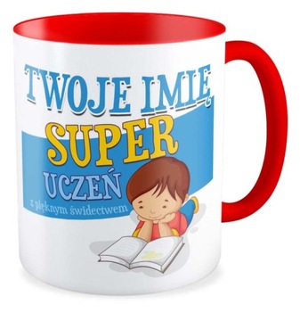 KUBEK czerwony prezent UCZEŃ UCZENNICA TWOJE IMIĘ