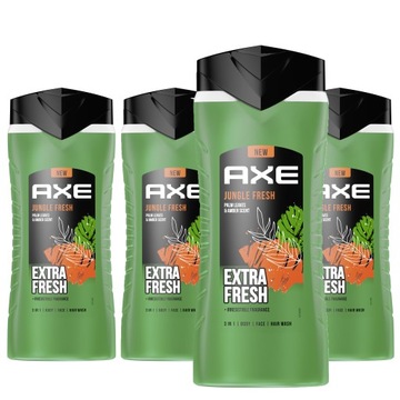 Axe Jungle Fresh męski Żel pod prysznic 4x400 ml Drzewno bursztynowy zapach