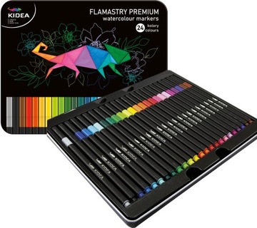 FLAMASTRY KWADRATOWE W METALOWYM PUDEŁKU 24 KOLORY KIDEA PISAKI