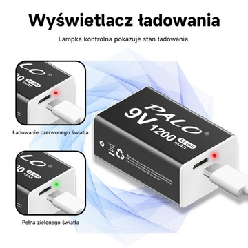 8 szt. 1200 mAh akumulator 9 V Li-ion Crown Micro USB 6F22 9 V akumulator