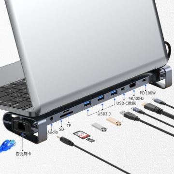 Rozbočovač Usb Hub Adaptér Usb-c 10v1 3xUSB Hdmi Sd Tf Vga Jack Lan
