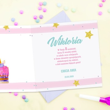 ПЕРСОНАЛИЗИРОВАННАЯ открытка на день рождения с розовым тортом