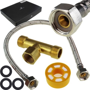 WĄŻ PRZYŁĄCZENIOWY 3/8'' x 3/8'' WĘŻYK 50CM ELASTYCZNY TRÓJNIK TAŚMA