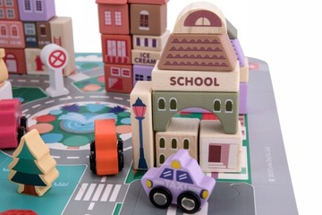 ДЕРЕВЯННЫЕ БЛОКИ CITY CARS 136 ЭЛЕМЕНТОВ КОВРИК