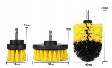 3szt SZCZOTKA SZCZOTKI NYLONOWE NA WIERTARKĘ DO CZYSZCZENIA FELG DYWANIKÓW