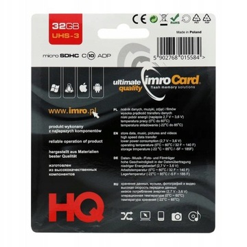 КАРТА ПАМЯТИ MICRO SD 32 ГБ UHS-3 КЛАСС 10 КАЧЕСТВА