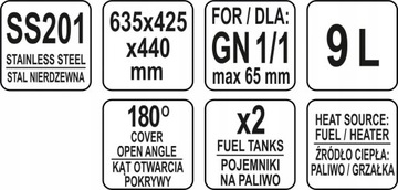 PODGRZEWACZ CATERINGOWY BUFETOWY JEDZENIA ROLL TOP GN 1/1 9L NA PASTĘ