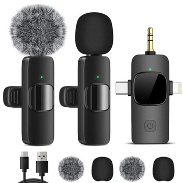 3W1 MIKROFON BEZPRZEWODOWY KRAWATOWY / ODBIORNIK IOS USB-C NA KLIP