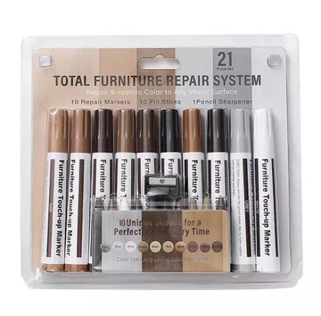 НАБОР ДЛЯ РЕМОНТА МЕБЕЛИ БОЛЬШОЙ ПАНЕЛЬ XXL, 22 ЭЛЕМЕНТА МАРКЕРА + МАЛАТЕЦОВЫЙ ВОСК