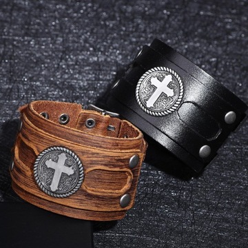 Men Women Cross Braided Leather Magnet Wristb