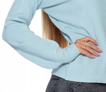 Женская синяя водолазка в рубчик - M