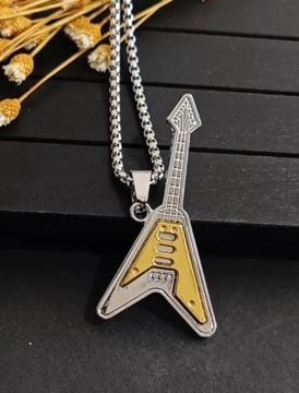 Naszyjnik wisiorek srebrna elektryczna gitara prezent
