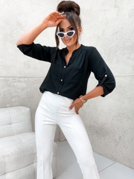 ЭЛЕГАНТНАЯ СВОБОДНАЯ БЛУЗКА-РУБАШКА С ДЕКОРАТИВНЫМИ ПУГОВИКАМИ PL разные цвета и размеры