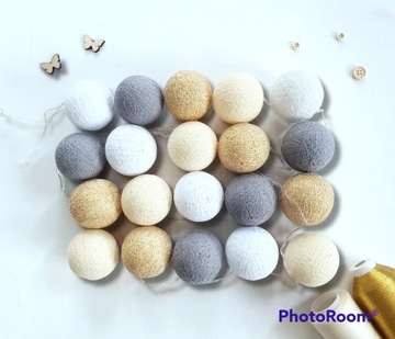 LAMPKI COTTON BALLS, kule świetlne, Szary-Złoty