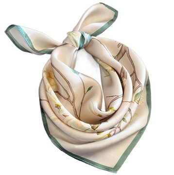 Apaszka 100% Jedwab Damska Bandana Chusta 53cm uniseks zielony Kropki