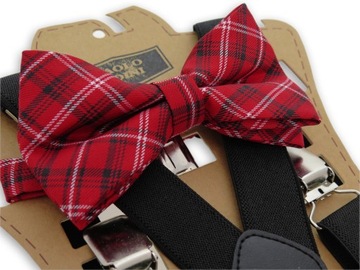 Комплект черных подтяжек для брюк и красного галстука-бабочки ХМ21