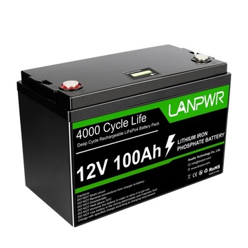 Bateria LiFePO4 12V 100Ah Max. Wyświetlacz LED o mocy 1280 W i czasie