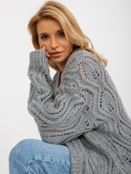 KARDIGAN AŻUROWY długi sweter NARZUTKA Z WEŁNĄ dark blue 3021 one size