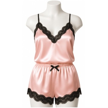 SEKSOWNY KOMPLET BIELIZNY SATYNOWA PIŻAMA KOSZULKA NOCNA KORONKA SPODENKI