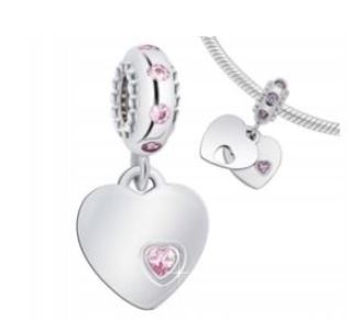 CHARMS Serce Różowe Zawieszka Srebro 925