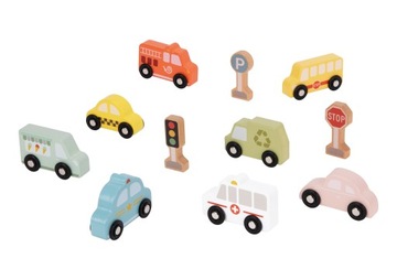 ZESTAW DREWNIANYCH POJAZDÓW I ZNAKÓW DROGOWYCH TOOKY TOY