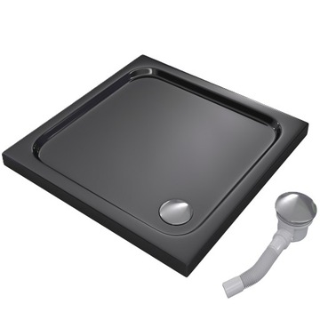 BRODZIK PRYSZNICOWY KWADRATOWY 80x80 SLIM NISKI 5 CM CZARNY BLACK SYFON