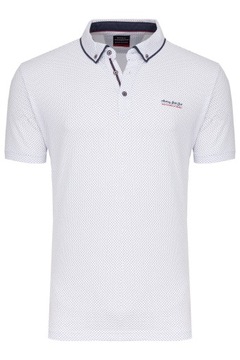 KOSZULKA MĘSKA T-SHIRT POLO POLÓWKA BIAŁA WE WZORKI KROPKI BAWEŁNA: 2XL