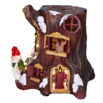 Светодиодный рождественский городок, домик гнома в стволе дерева