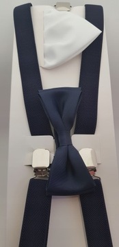 НАБОР ТЕМНО-СИНИХ ПОДДЕРЖОК С ГАЛСТКОМ-БАБОЧКОЙ И КАРМАНОМ