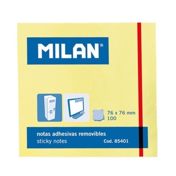 KARTECZKI SAMOPRZYLEPNE 76X76MM ŻÓŁTE MILAN