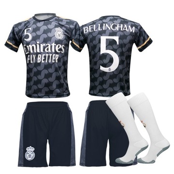 REAL MADRYT JUDE BELLINGHAM 5 CZARNY Strój Piłkarski + Getry r. 128cm