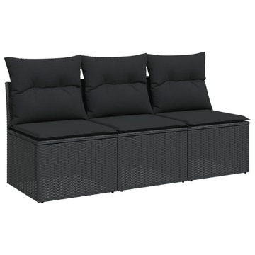 Sofa ogrodowa 3-osobowa rattan PE, czarna