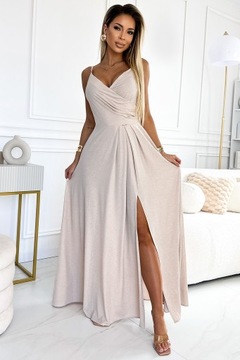 Sukienka damska elegancka długa z rozcieciem na wesele na ramiączkach