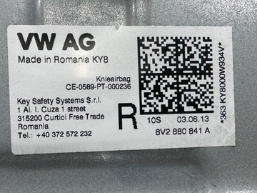 AUDI A3 8V ULOŽENÍ VZDUCHOVÁ AIRBAG KOLENO 8V2880841A