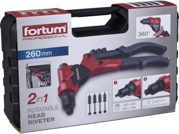 Заклепочник FORTUM Combo 2,4/3,2/4/4,8 мм М3-М6 поворотный