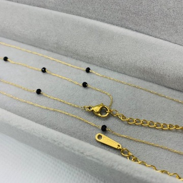 Komplet Złoty Biżuterii Stal Chirurgiczna Łańcuszki Czarne Koraliki Fasetki