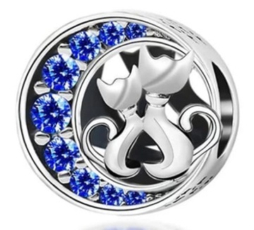 MD charms beads koty cats blue księżyc| S925