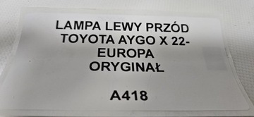 SVĚTLO LEVÝ PŘEDNÍ TOYOTA AYGO X 2022- EVROPA