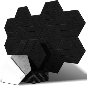 PANELE AKUSTYCZNE HEXAGON SAMOPRZYLEPNE CZARNE 30X26X0,9 12 SZTUK WZORY PRE