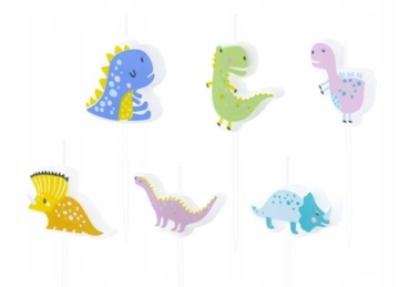 Świeczki URODZINOWE Na Tort DINOZAURY 6 sztuk