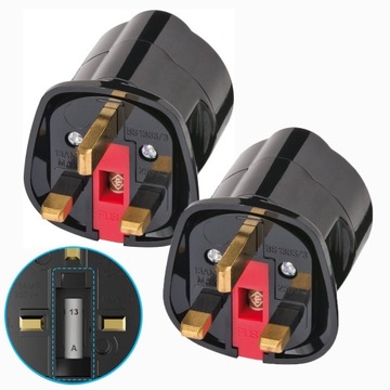 Adapter przejściówka gniazdka wtyczka angielska PL na UK z bezpiecznik 2szt