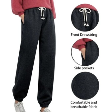 Women Winter Thicken Fleece Pants Stretch Lace-Up