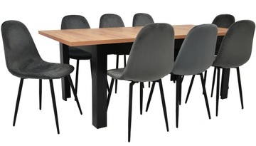 Rozkładany stół 90x160/200 blat DĄB CRAFT i 8 SZARYCH krzeseł SALON KUCHNIA